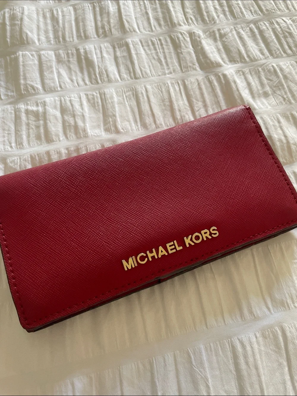 Michael Kors Red Saffiano Key & Card Holder with Gold Logo